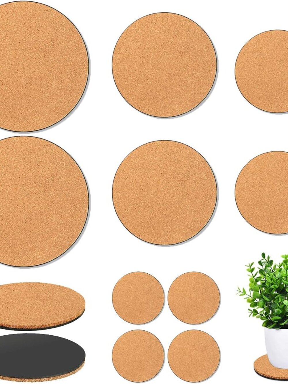 10 Pieces 4 Sizes Cork Plant Coasters, 4/6/8/10 Inch Cork Plant Mats, Plant Coas